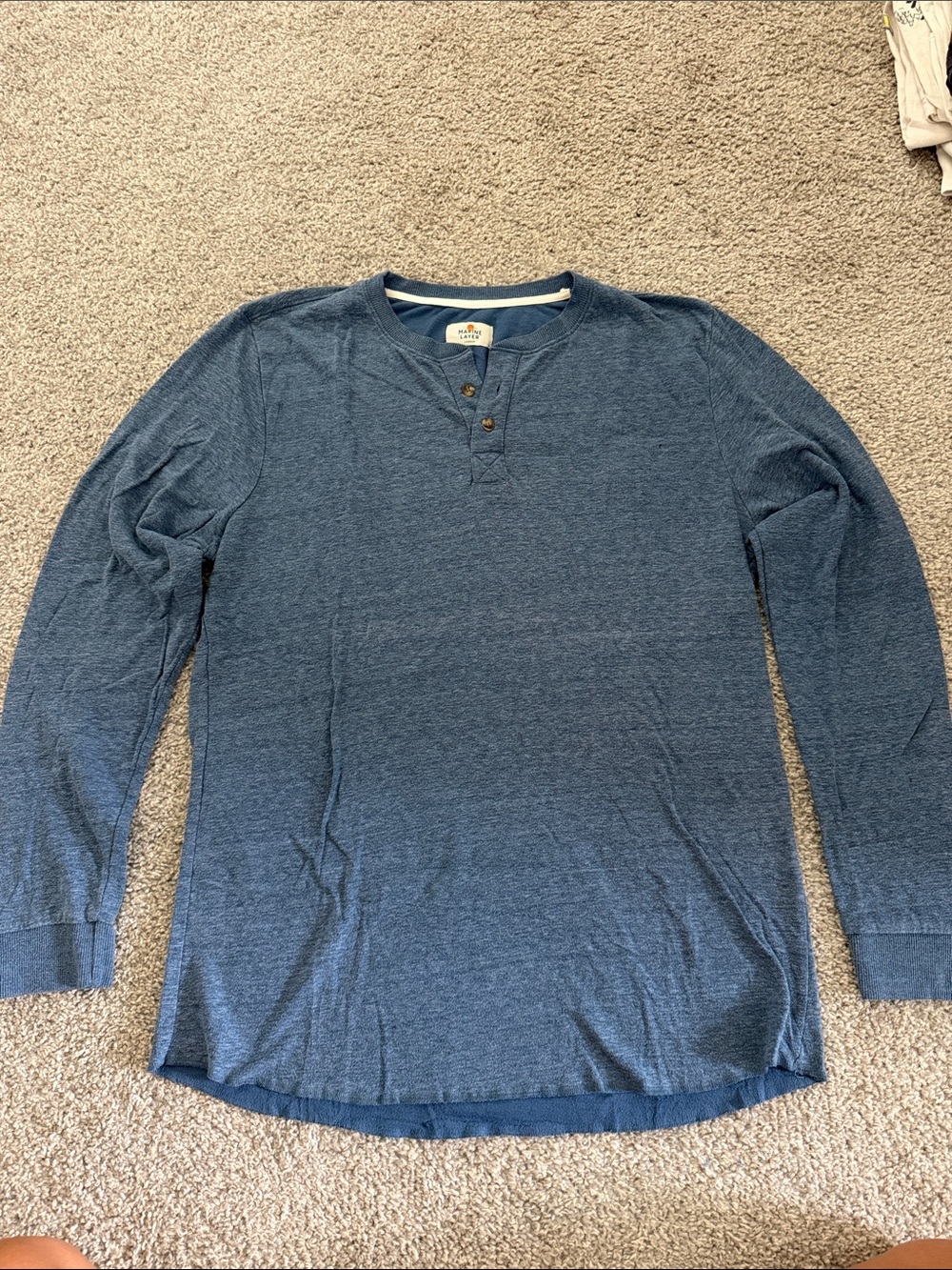 Marine Layer Men's Double Knit Henley in Heathered Blue